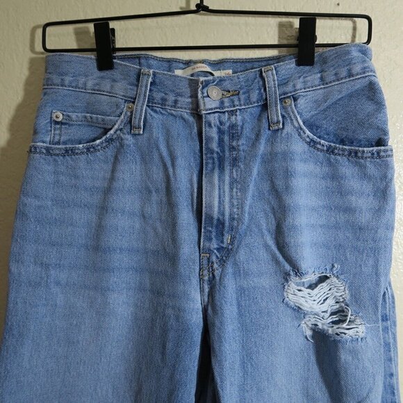 Levi's Women's 28 Mid-Rise '94 Baggy Straight Jeans Blue Distressed Denim - Picture 2 of 8